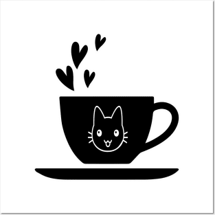 kitty black, Funny coffee cup, coffee lovers gift, coffee gift, coffee cozy, birthday, cafeteria’s stickers, fashion Design, restaurants and laptop stickers, lovely coffee cup with Kitty cat inside Posters and Art